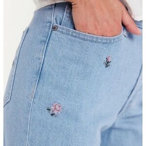 Old Navy OG Loose Jeans Women's 4 High Rise Light Wash Floral Embroidered Casual
